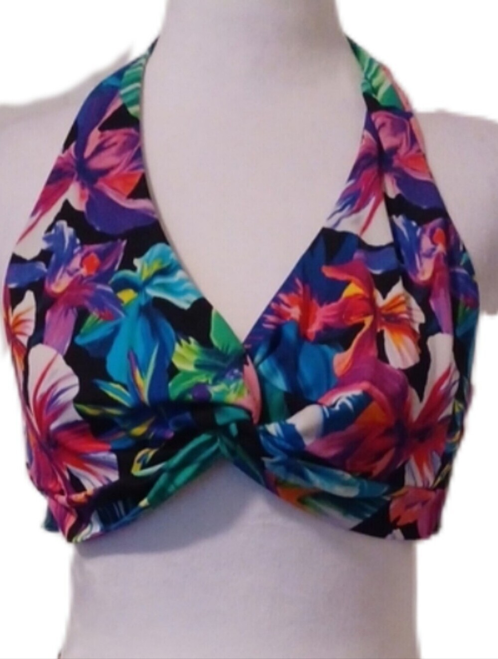 × Figleaves Bright Tropical Swimsuit Halter Top with Tie Straps